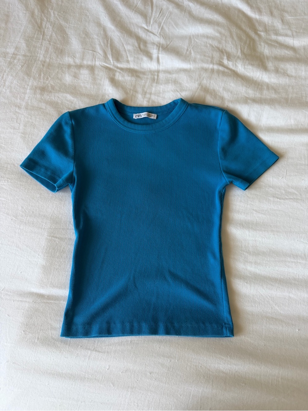 Zara Blue Ribbed Crew Baby Tee